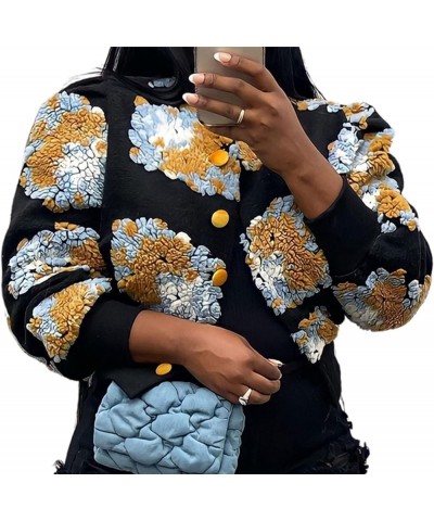 3D Flower Jacket for Women Cozy Fuzzy Fleece Open Front Button Down Cropped Jackets Black 01 $21.41 Jackets