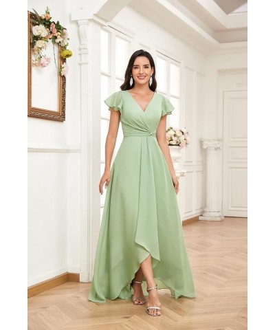 High Low Short Sleeve Bridesmaid Dresses for Women Chiffon Ruched A Line Prom Formal Evening Gowns Mustard Yellow $30.75 Dresses