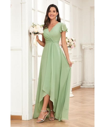 High Low Short Sleeve Bridesmaid Dresses for Women Chiffon Ruched A Line Prom Formal Evening Gowns Mustard Yellow $30.75 Dresses