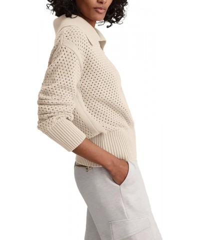 Women's Half Zip Pullover Sweaters Crochet Lapel Collar Long Sleeve Knit Solid Color Jumper Tops Beige $20.89 Sweaters