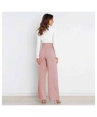 Women's Casual High Waist Belted Wide Leg Pants with Pocket Bow-Knot Self Tie Work Pants Long Palazzo Pants Trousers Pink $10...