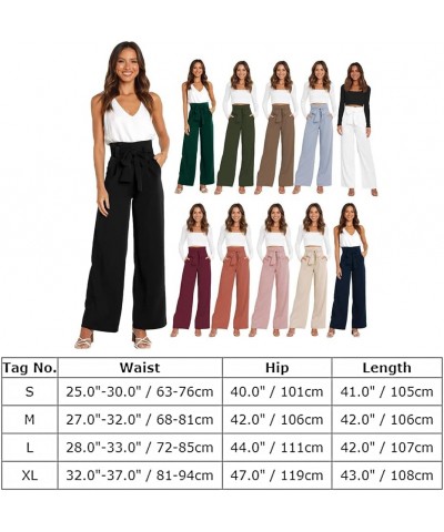 Women's Casual High Waist Belted Wide Leg Pants with Pocket Bow-Knot Self Tie Work Pants Long Palazzo Pants Trousers Pink $10...