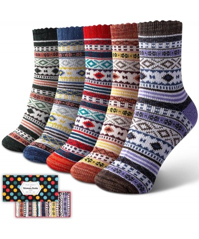 Womens Wool Socks 5 Pairs Warm Wool Cotton Socks Thick Knit Vintage Casual Winter Socks Multicolor-fs-9 $10.25 Socks