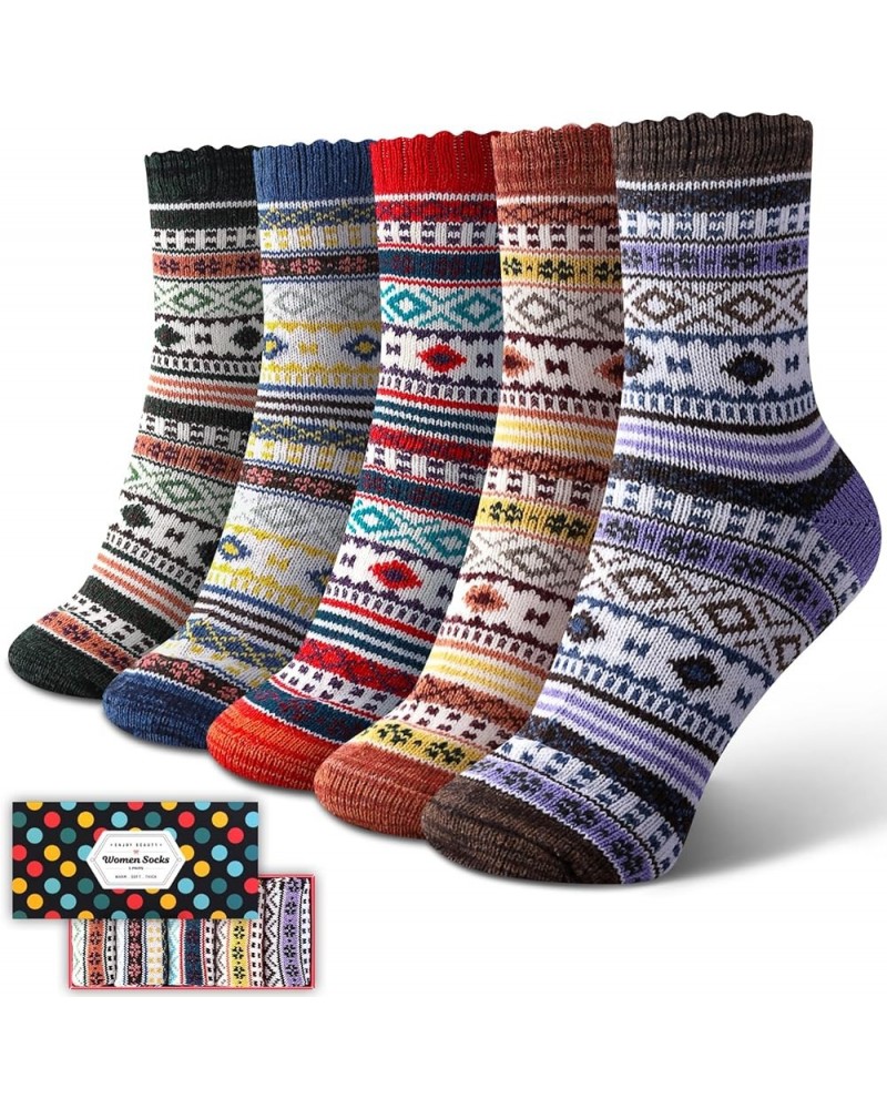 Womens Wool Socks 5 Pairs Warm Wool Cotton Socks Thick Knit Vintage Casual Winter Socks Multicolor-fs-9 $10.25 Socks