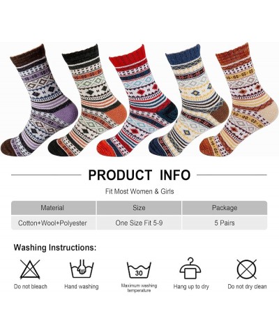 Womens Wool Socks 5 Pairs Warm Wool Cotton Socks Thick Knit Vintage Casual Winter Socks Multicolor-fs-9 $10.25 Socks