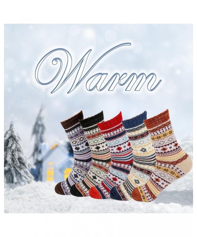 Womens Wool Socks 5 Pairs Warm Wool Cotton Socks Thick Knit Vintage Casual Winter Socks Multicolor-fs-9 $10.25 Socks