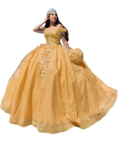 Lace Appliques Prom Homecoming Dress Off Shoulder Long Quinceanera Sweet 15 16 Party Dress Style2-gold $44.10 Dresses