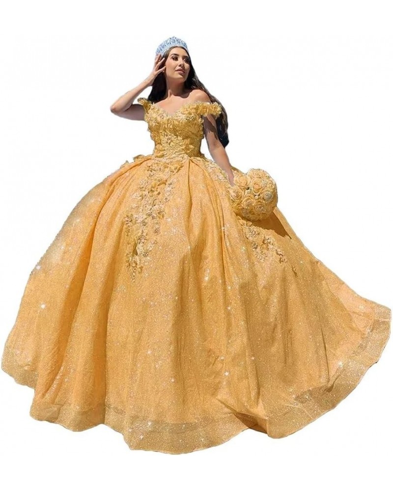 Lace Appliques Prom Homecoming Dress Off Shoulder Long Quinceanera Sweet 15 16 Party Dress Style2-gold $44.10 Dresses