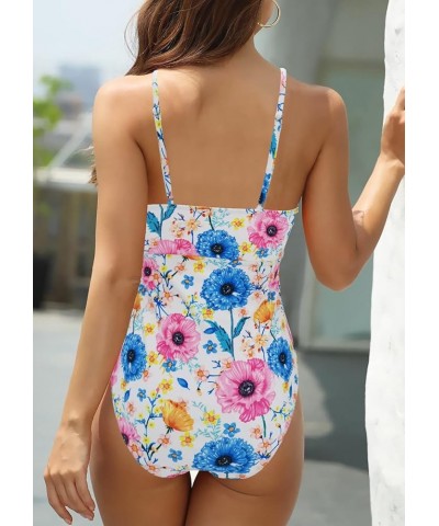 V Neck Push Up One Piece Swimsuit Women Floral Print Sexy Bathing Suit Plunging Swimwear Print145 $23.93 Swimsuits