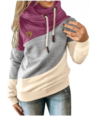 Womens Hoodies,Womens Fashion Long Sleeve Cowl Neck Colorblock Hoodie Sweatshirts Casual Pullover Hooded Tops A1-hot Pink $15...