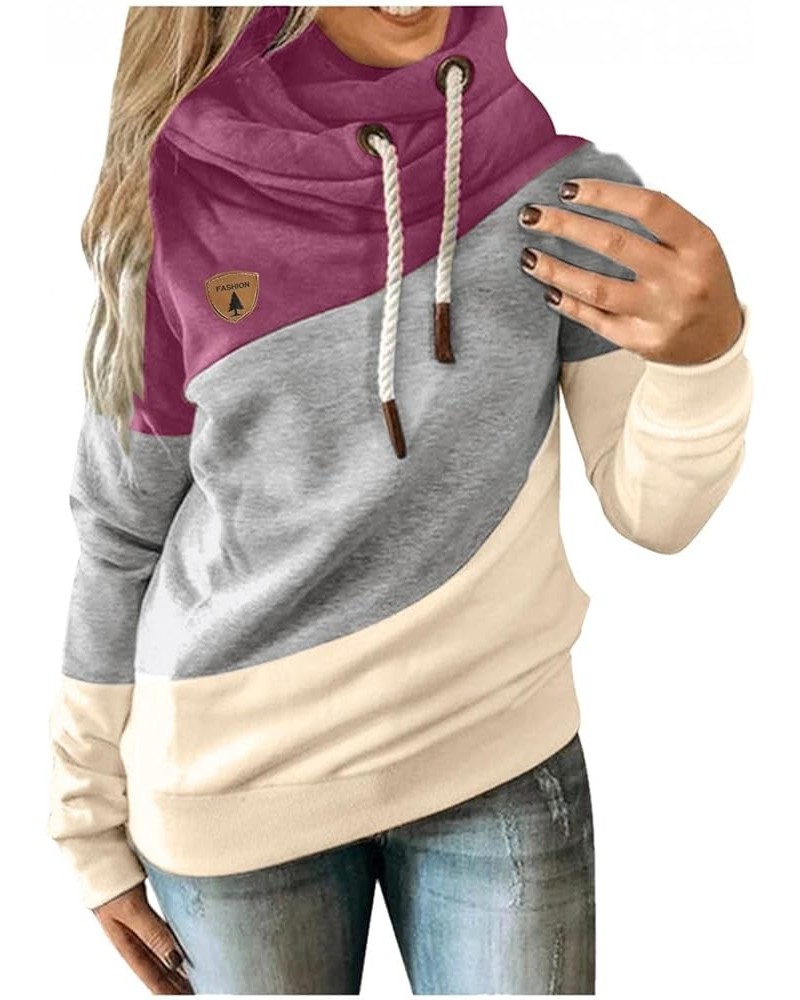 Womens Hoodies,Womens Fashion Long Sleeve Cowl Neck Colorblock Hoodie Sweatshirts Casual Pullover Hooded Tops A1-hot Pink $15...