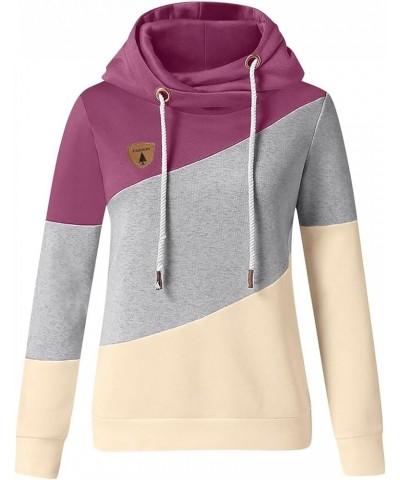 Womens Hoodies,Womens Fashion Long Sleeve Cowl Neck Colorblock Hoodie Sweatshirts Casual Pullover Hooded Tops A1-hot Pink $15...