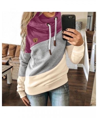 Womens Hoodies,Womens Fashion Long Sleeve Cowl Neck Colorblock Hoodie Sweatshirts Casual Pullover Hooded Tops A1-hot Pink $15...