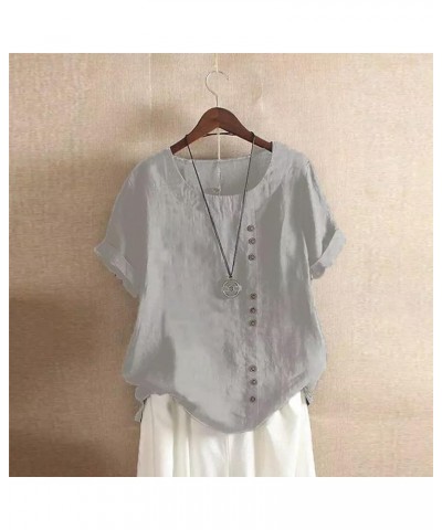 Linen Shirts for Women 2023 Short Sleeve Floral Printed Blouses Trendy Casual Loose Oversized Tshirts Plus Size Tops B Gray $...