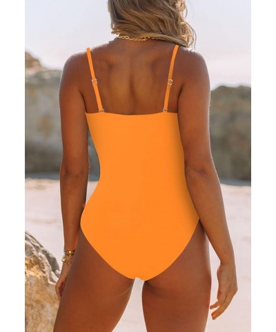 Women's Bandeau One Piece Swimsuit Strapless Tie High Cut Out Bathing Suit Light Orange $17.15 Swimsuits