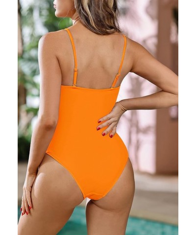 Women's Bandeau One Piece Swimsuit Strapless Tie High Cut Out Bathing Suit Light Orange $17.15 Swimsuits