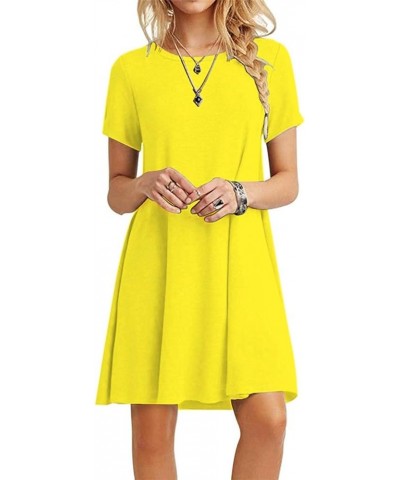 Women's Swing Loose T-Shirt Fit Comfy Casual Flowy Cute Swing Tunic Dress Sc Yellow $15.30 Dresses