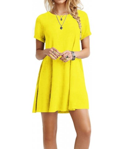 Women's Swing Loose T-Shirt Fit Comfy Casual Flowy Cute Swing Tunic Dress Sc Yellow $15.30 Dresses