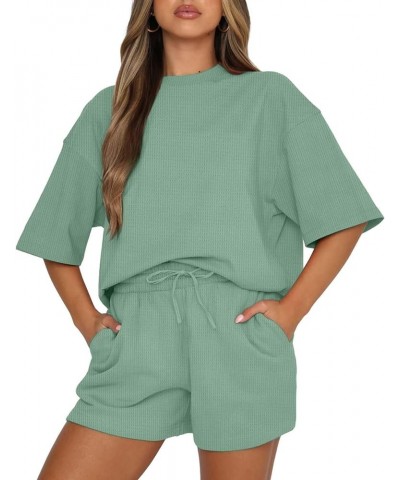 Womens Pajama Sets Short Sleeve Waffle Top and Shorts 2 Piece Tracksuit Outfits Green $16.40 Sleep & Lounge