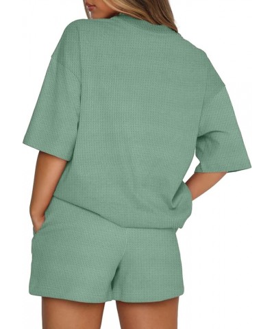 Womens Pajama Sets Short Sleeve Waffle Top and Shorts 2 Piece Tracksuit Outfits Green $16.40 Sleep & Lounge