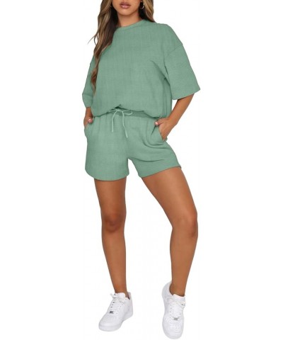 Womens Pajama Sets Short Sleeve Waffle Top and Shorts 2 Piece Tracksuit Outfits Green $16.40 Sleep & Lounge