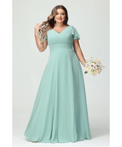 Plus Size V-Neck Long Bridesmaid Dresses with Slit Chiffon Short Sleeve Formal Party Dress CYM120 Blush Pink $35.69 Dresses