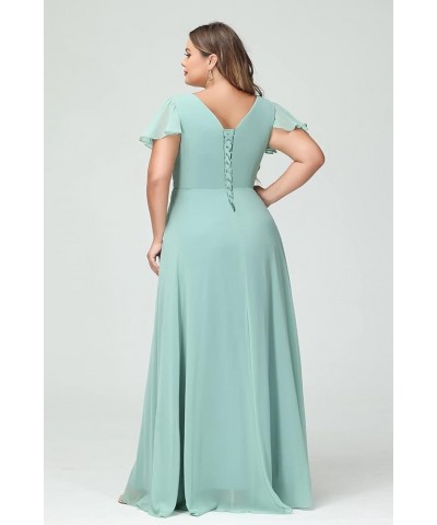 Plus Size V-Neck Long Bridesmaid Dresses with Slit Chiffon Short Sleeve Formal Party Dress CYM120 Blush Pink $35.69 Dresses