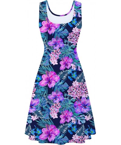 Womens Sleeveless Dress Casual Print Scoop Neck Sundress A Line Midi Dresses Tropical Flowers $12.23 Dresses