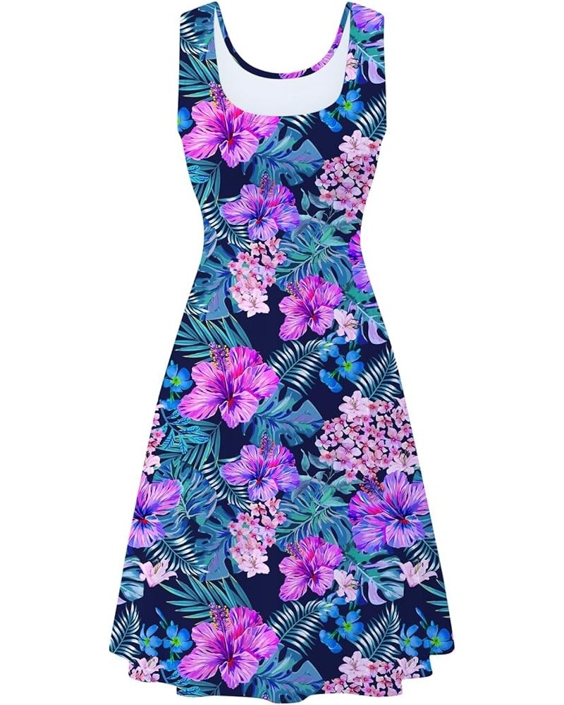 Womens Sleeveless Dress Casual Print Scoop Neck Sundress A Line Midi Dresses Tropical Flowers $12.23 Dresses