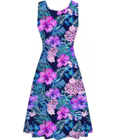 Womens Sleeveless Dress Casual Print Scoop Neck Sundress A Line Midi Dresses Tropical Flowers $12.23 Dresses