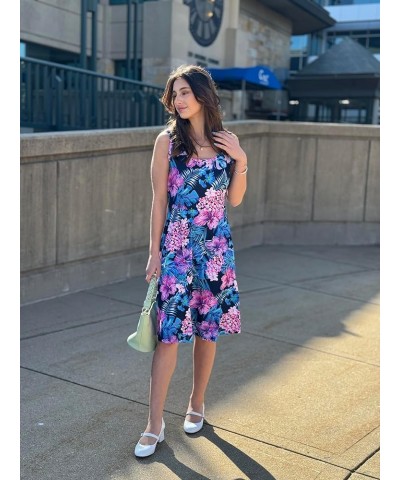 Womens Sleeveless Dress Casual Print Scoop Neck Sundress A Line Midi Dresses Tropical Flowers $12.23 Dresses