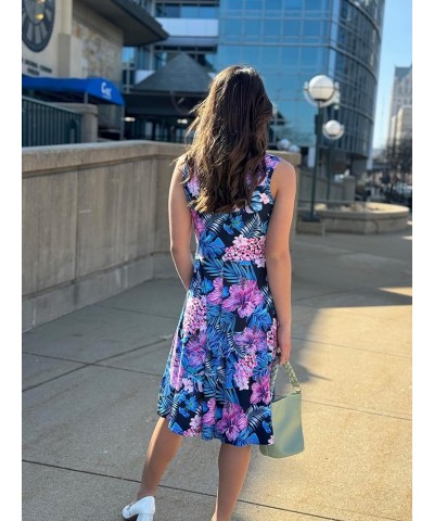 Womens Sleeveless Dress Casual Print Scoop Neck Sundress A Line Midi Dresses Tropical Flowers $12.23 Dresses