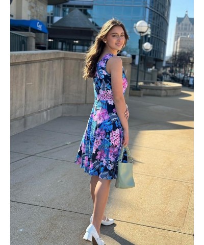 Womens Sleeveless Dress Casual Print Scoop Neck Sundress A Line Midi Dresses Tropical Flowers $12.23 Dresses