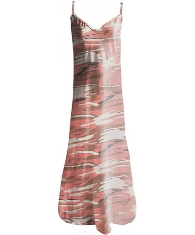 Summer Dresses for Women 2024 Fashion Printed V Neck Maxi Dress Casual Spaghetti Strap Loose Dress Long Beach Dress 04 Pink $...