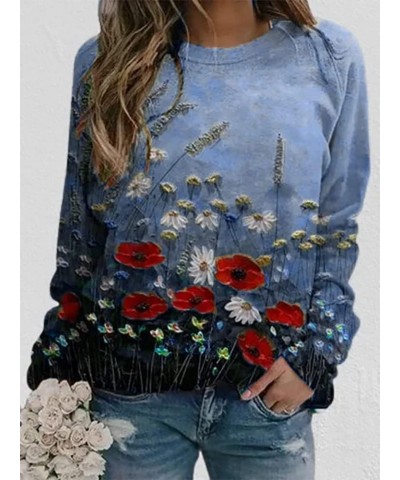 Floral Print Sweatshirt Womens Plant Lightweight Comfy Loose Long Sleeve Crewneck Landscape Boho Top Pullover Red Floral $15....