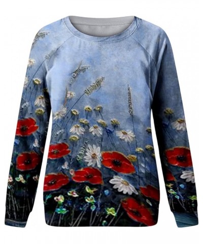 Floral Print Sweatshirt Womens Plant Lightweight Comfy Loose Long Sleeve Crewneck Landscape Boho Top Pullover Red Floral $15....