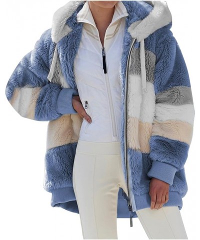 Womens Contrasting Lamb Wool Padded Coat, Winter Windproof Fuzzy Fleece Jacket Hooded Blue $20.57 Jackets