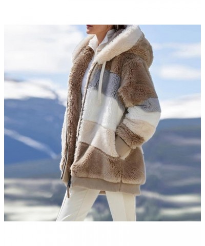 Womens Contrasting Lamb Wool Padded Coat, Winter Windproof Fuzzy Fleece Jacket Hooded Blue $20.57 Jackets