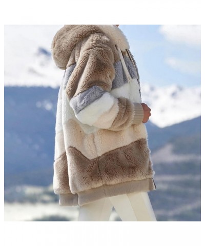 Womens Contrasting Lamb Wool Padded Coat, Winter Windproof Fuzzy Fleece Jacket Hooded Blue $20.57 Jackets