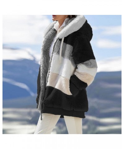 Womens Contrasting Lamb Wool Padded Coat, Winter Windproof Fuzzy Fleece Jacket Hooded Blue $20.57 Jackets