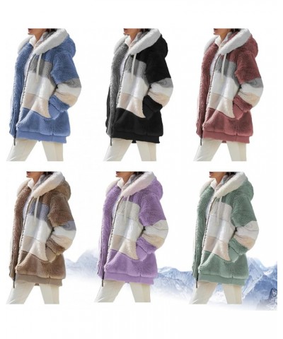 Womens Contrasting Lamb Wool Padded Coat, Winter Windproof Fuzzy Fleece Jacket Hooded Blue $20.57 Jackets