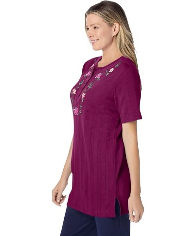 Women's Plus Size 7-Day Embroidered Pointelle Tunic Seamist Blue Floral Embroidery $20.70 Tops