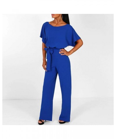 Women's Casual Jumpsuits Short Sleeve Belted High Waist Wide Leg Rompers 2024 Summer Loose Elegant Dressy Business Overalls C...