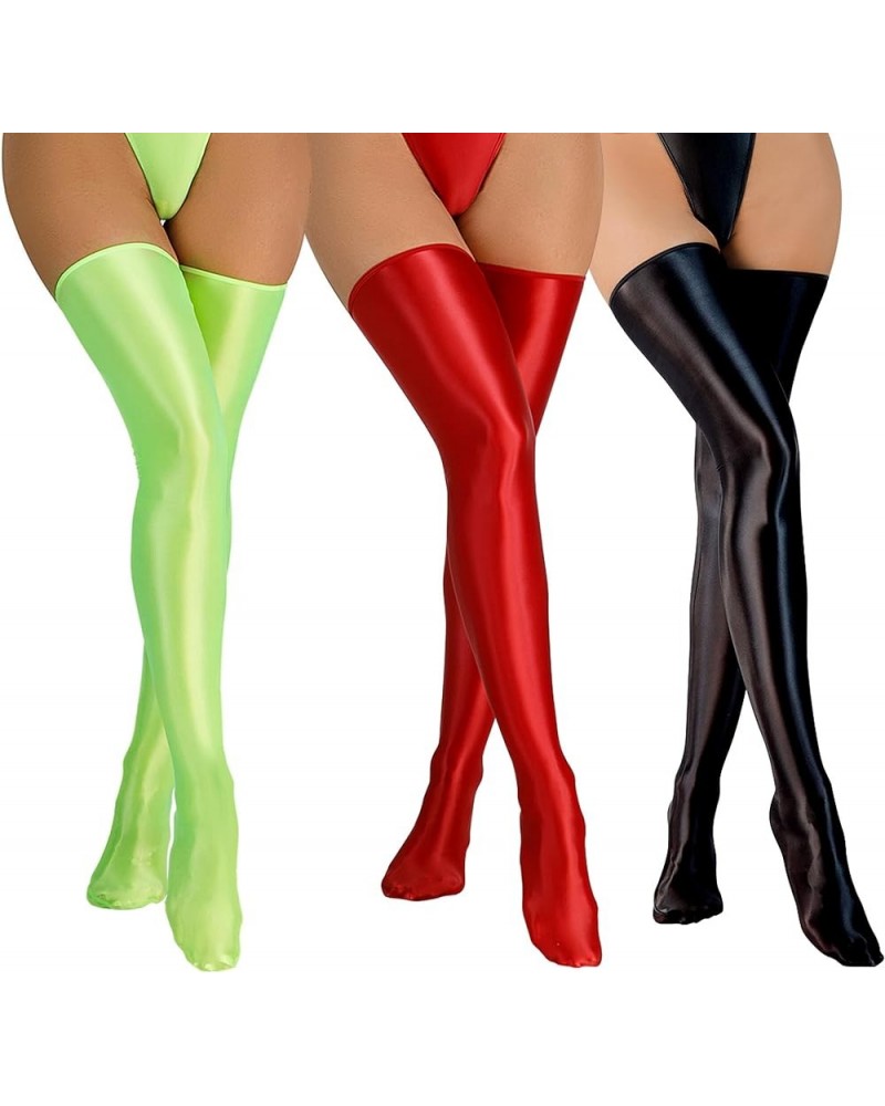 Women’s Shiny Thigh High Stocking Glossy Metallic Shimmery Stockings Party Club Cosplay 3packs Black/Red/Green $13.33 Socks