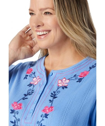 Women's Plus Size 7-Day Embroidered Pointelle Tunic Seamist Blue Floral Embroidery $20.70 Tops