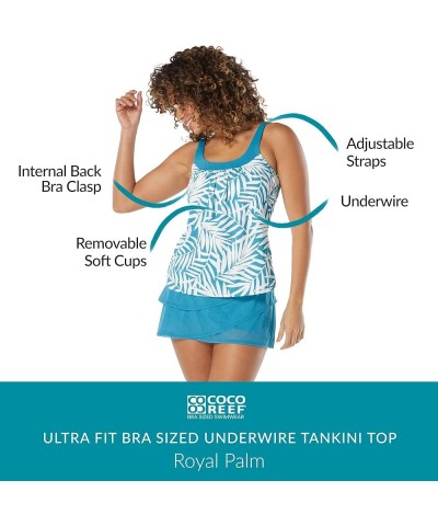 Ultra Fit Bra Sized Underwire Tankini — Microluxury A-Line Swimsuit Top Royal Palm Moonstone Blue $35.81 Swimsuits