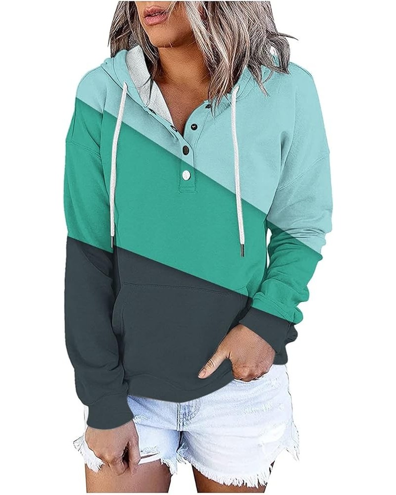 Hoodies for Women 2023 Button V Neck Sweatshirt Fall Casual Long Sleeve Hooded Pullover Trendy Drawstring Sweater Tops A05_sk...