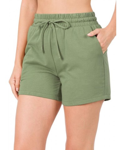 Women's French Terry Drawstring Elastic High Waist Shorts Light Olive $10.99 Activewear