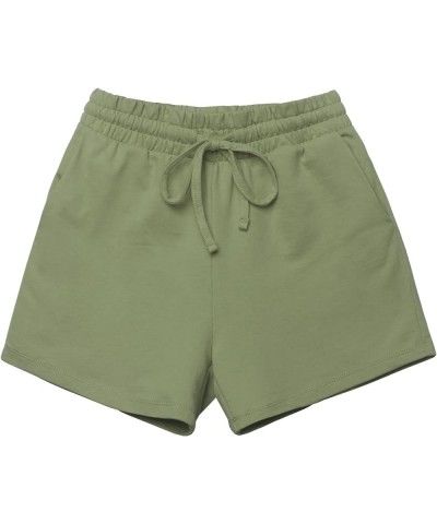 Women's French Terry Drawstring Elastic High Waist Shorts Light Olive $10.99 Activewear