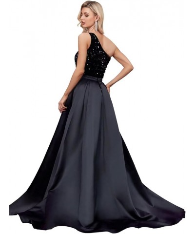 One Shoulder Sequin Prom Dress 2024 for Women with Detachable Train Long Satin Formal Dresses Sparkly Ball Gowns with Cape Ye...